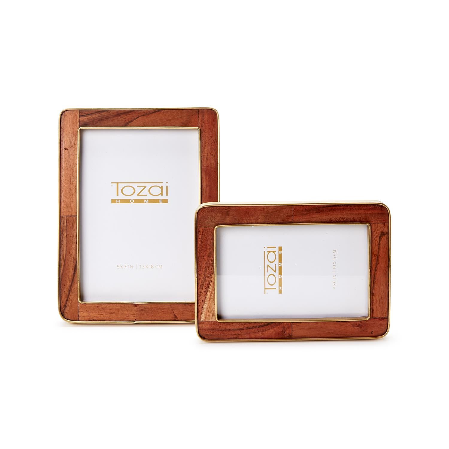 Set Of 2 Wood Rounded Edge with Brass Photo Frames