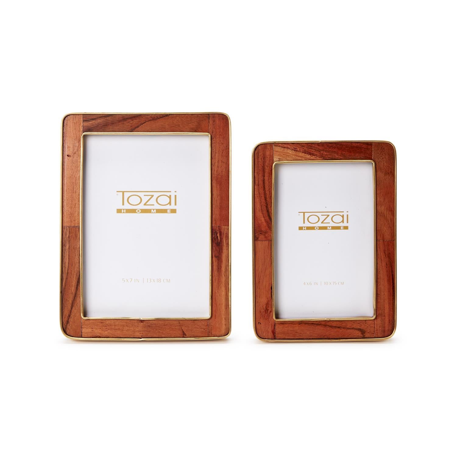 Set Of 2 Wood Rounded Edge with Brass Photo Frames