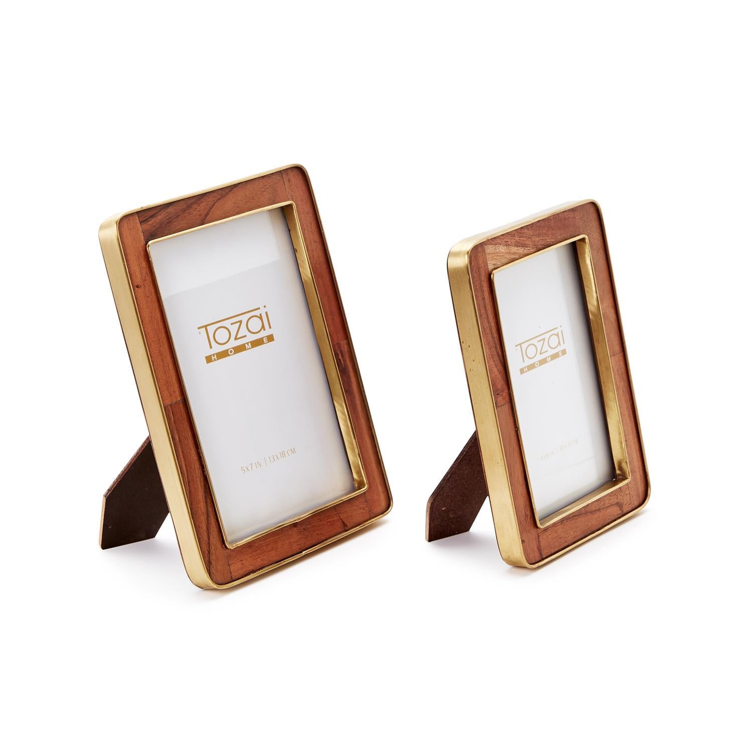 Set Of 2 Wood Rounded Edge with Brass Photo Frames