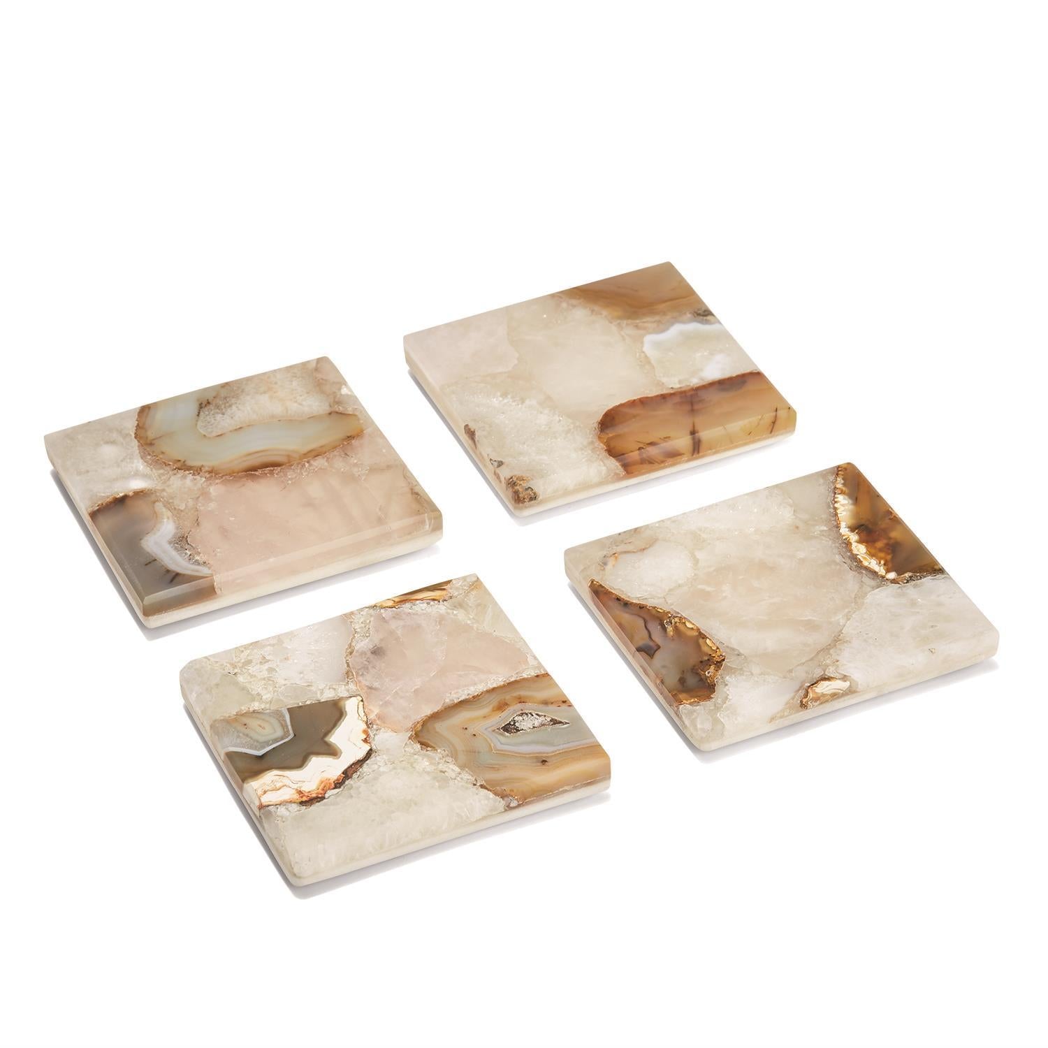 Set of Four Agate Coasters with Marble Base