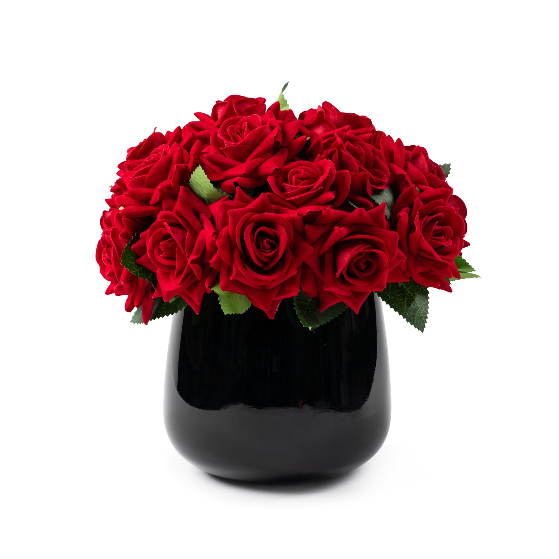DH Red Roses in Black Glass Vase
