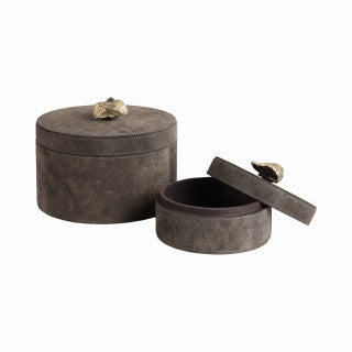 Harare Suede Boxes With Stone Knob Set of 2