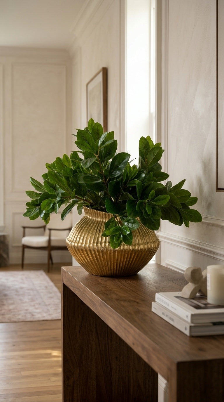 DH Peperomia Bush in Metal Ridged Vase