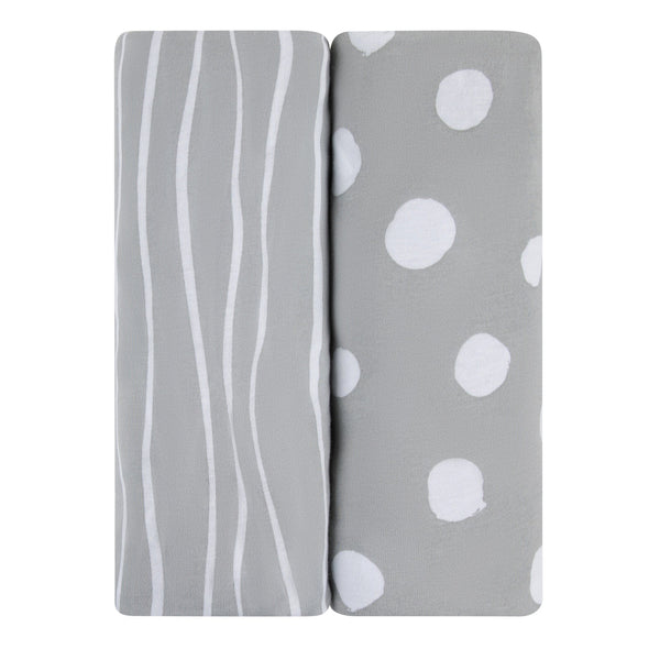 Adrienne Vittadini Bambini Jersey Cotton Standard Crib Sheets 2 Pack  Stripes & Dots, Grey