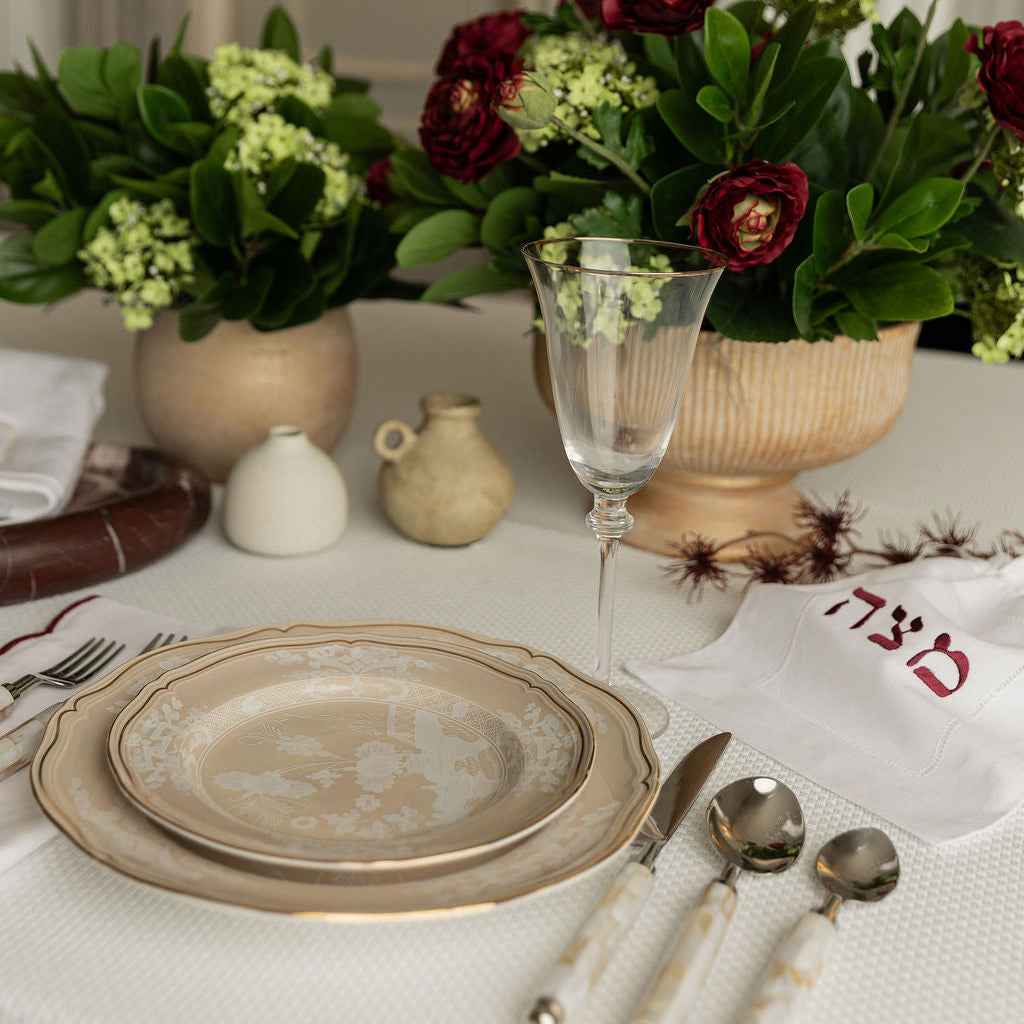 Magnificent Basketweave Woven White Tablecloth