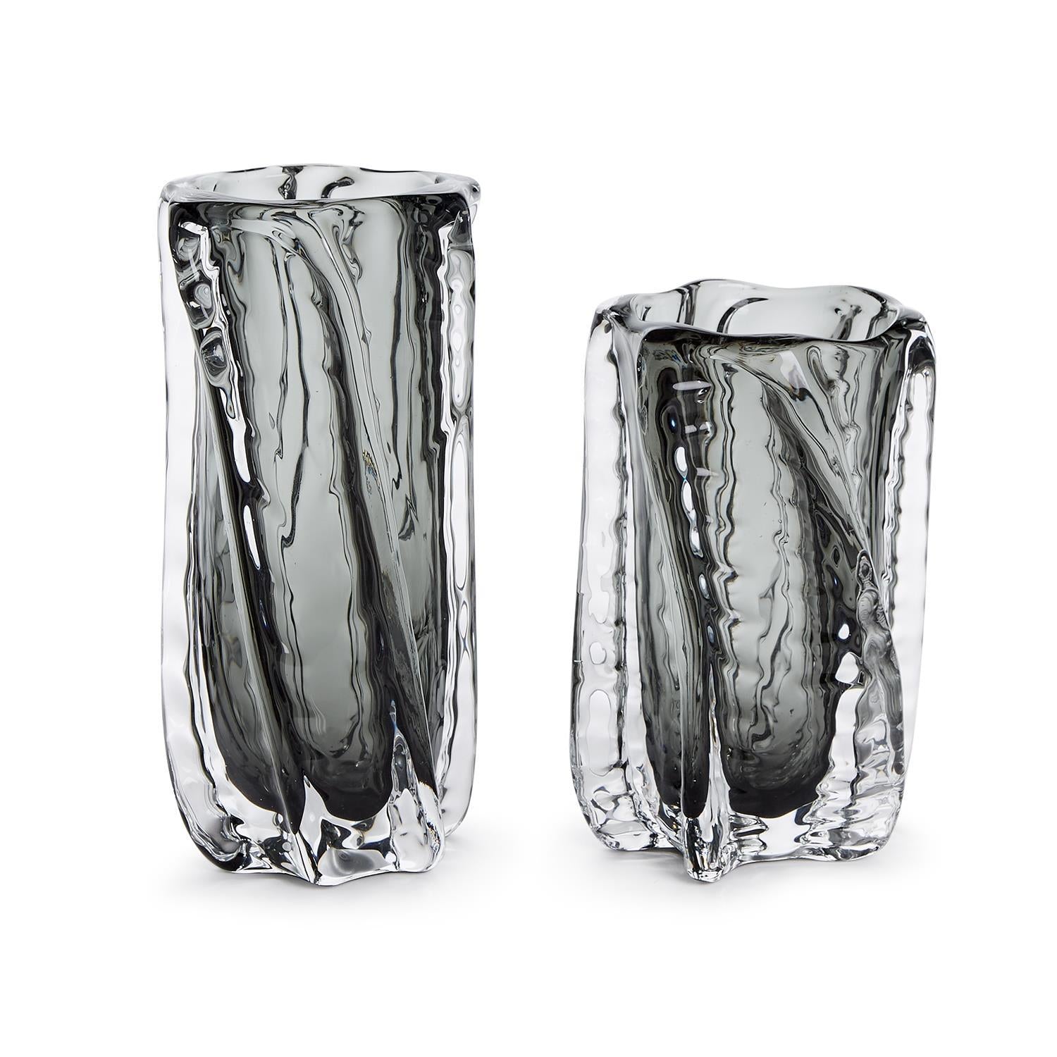 S/2 Vendome Smoke/Clear Art Glass Vase