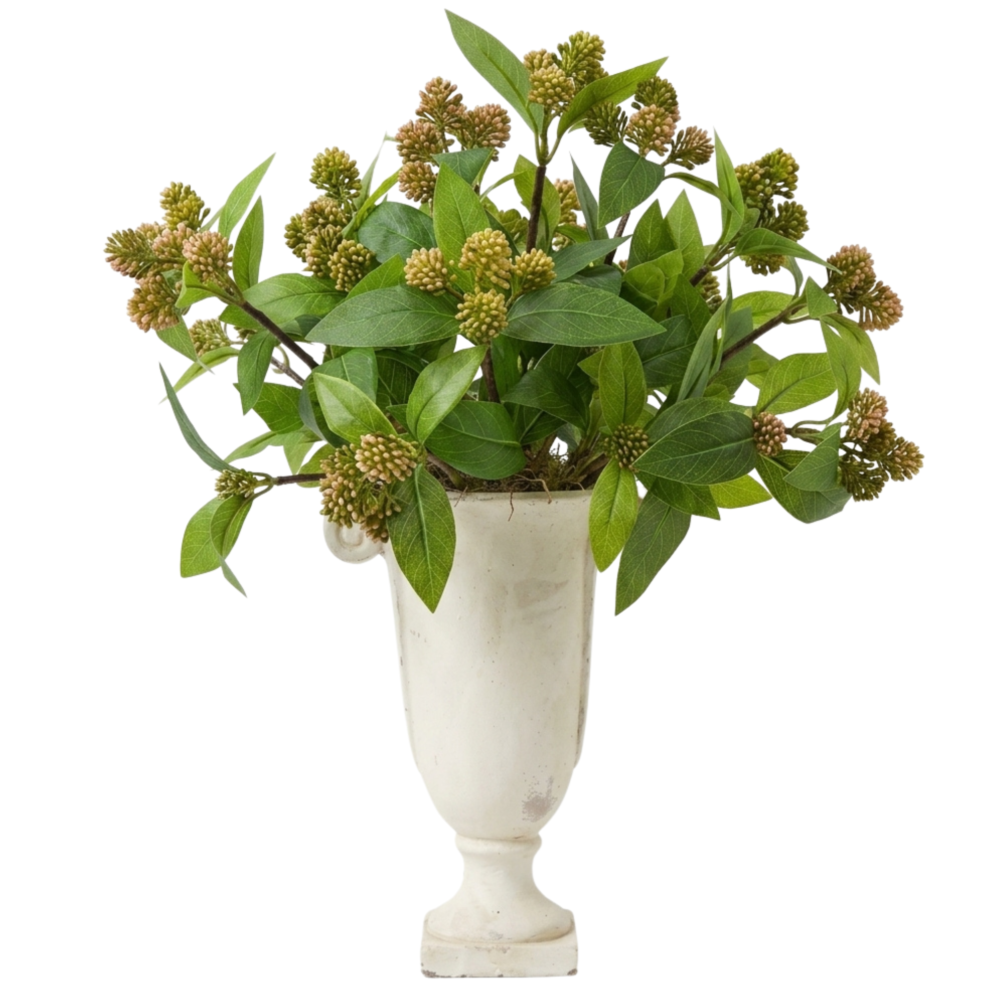 DH Pink Soft Sedum Bush in White Urn