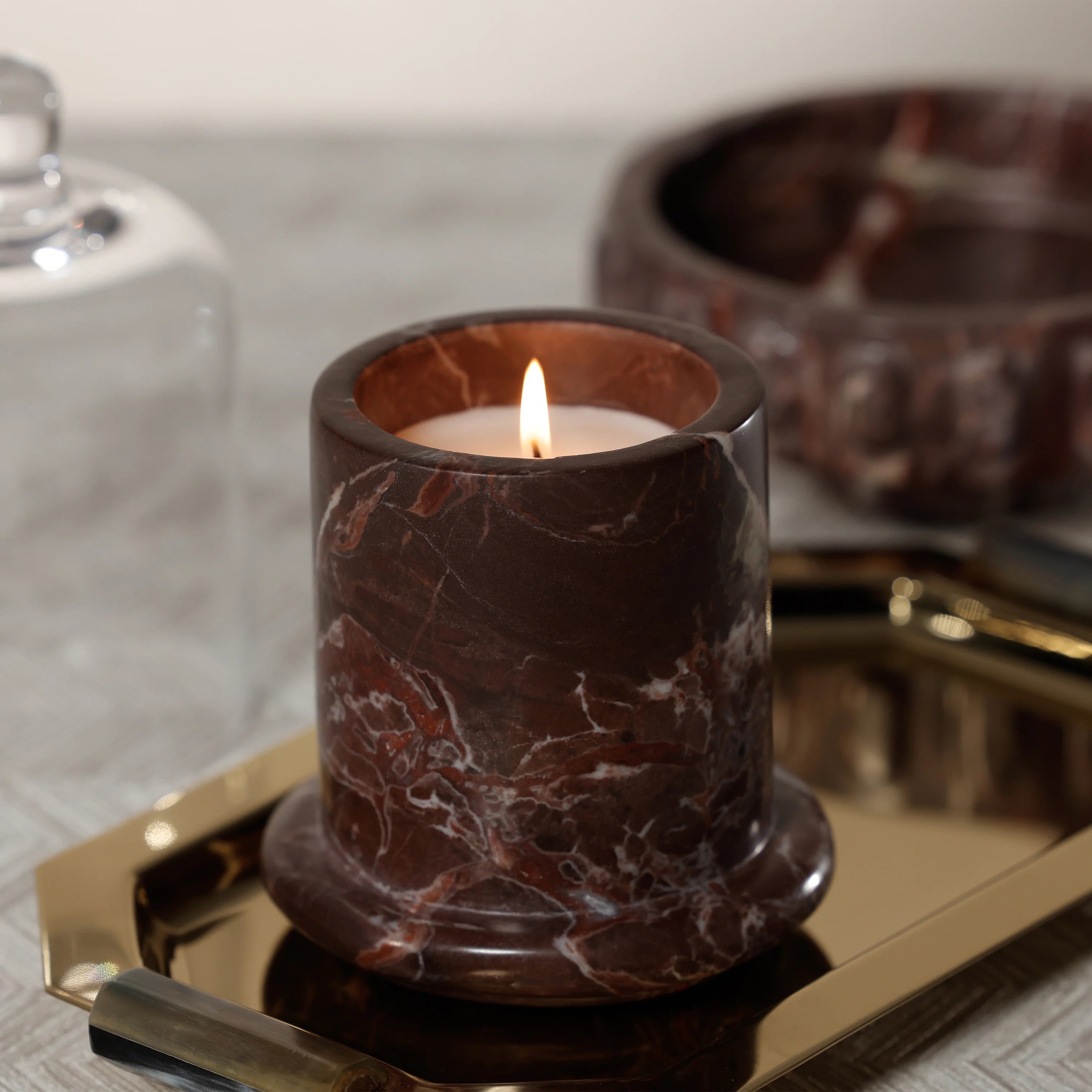 Red Levanto Marble Marbella Scented Candle Jar with Cloche