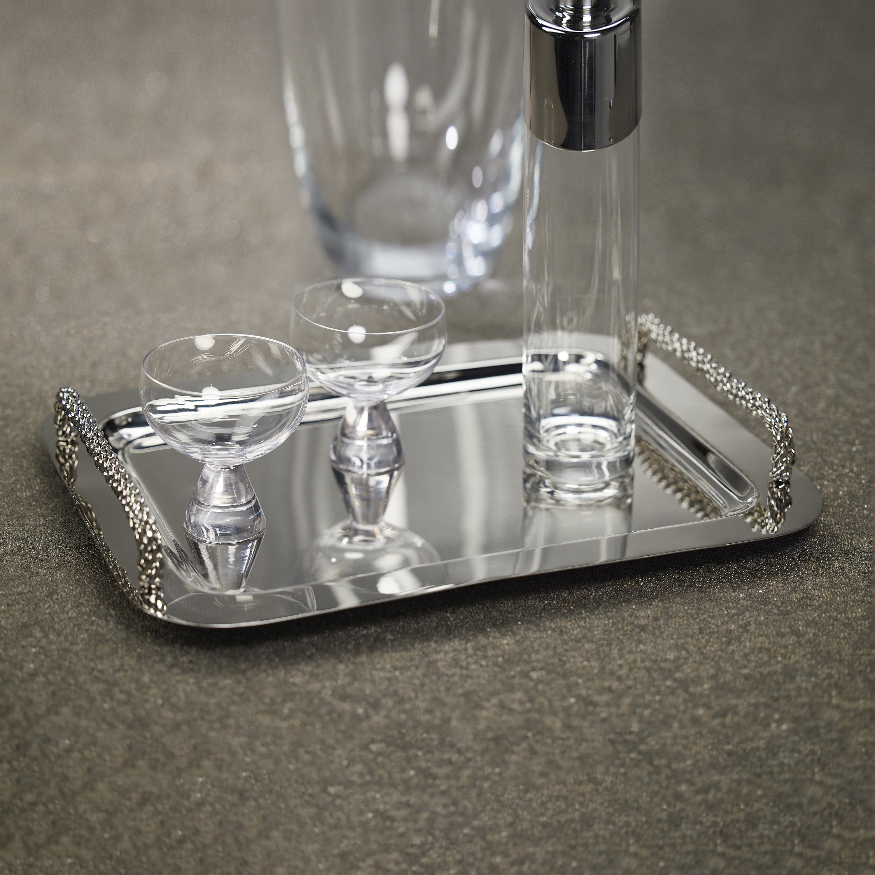 Metal Tray with Woven Handles