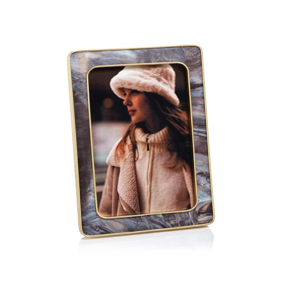 Marbled Hazel Resin Photo Frame with Antique Brass Trim