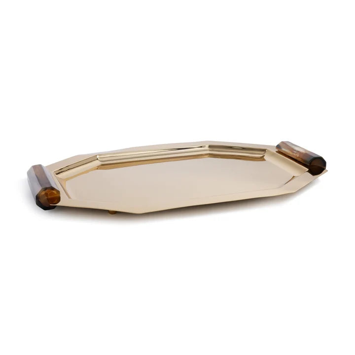 Polished Gold Octagon Alloy Tray with Horn Handles