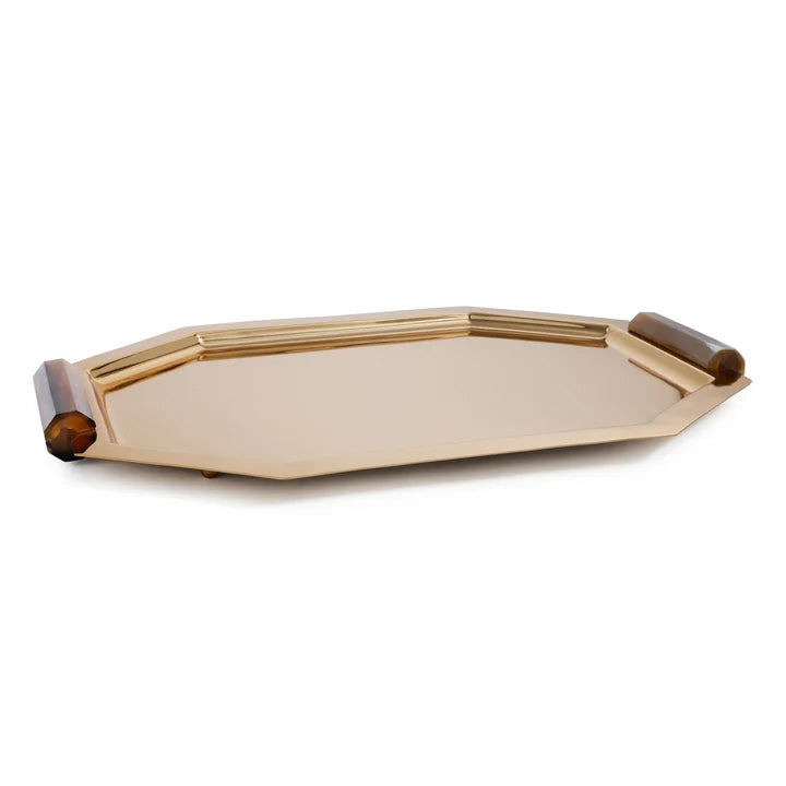 Polished Gold Octagon Alloy Tray with Horn Handles