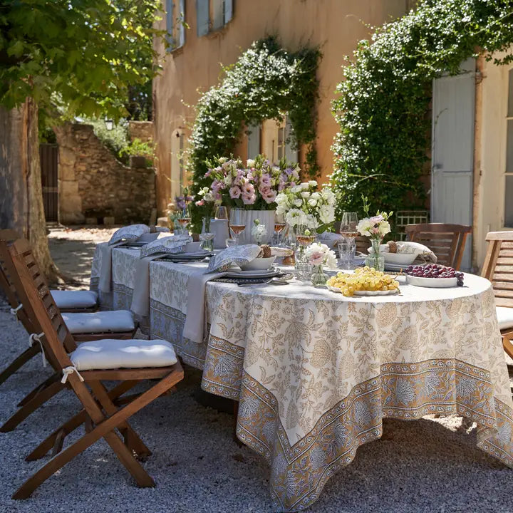 Chloe Blue & Brown Tablecloth