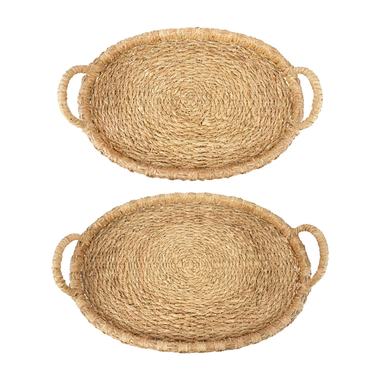 Hand-Woven Trays with handles, Set of 2