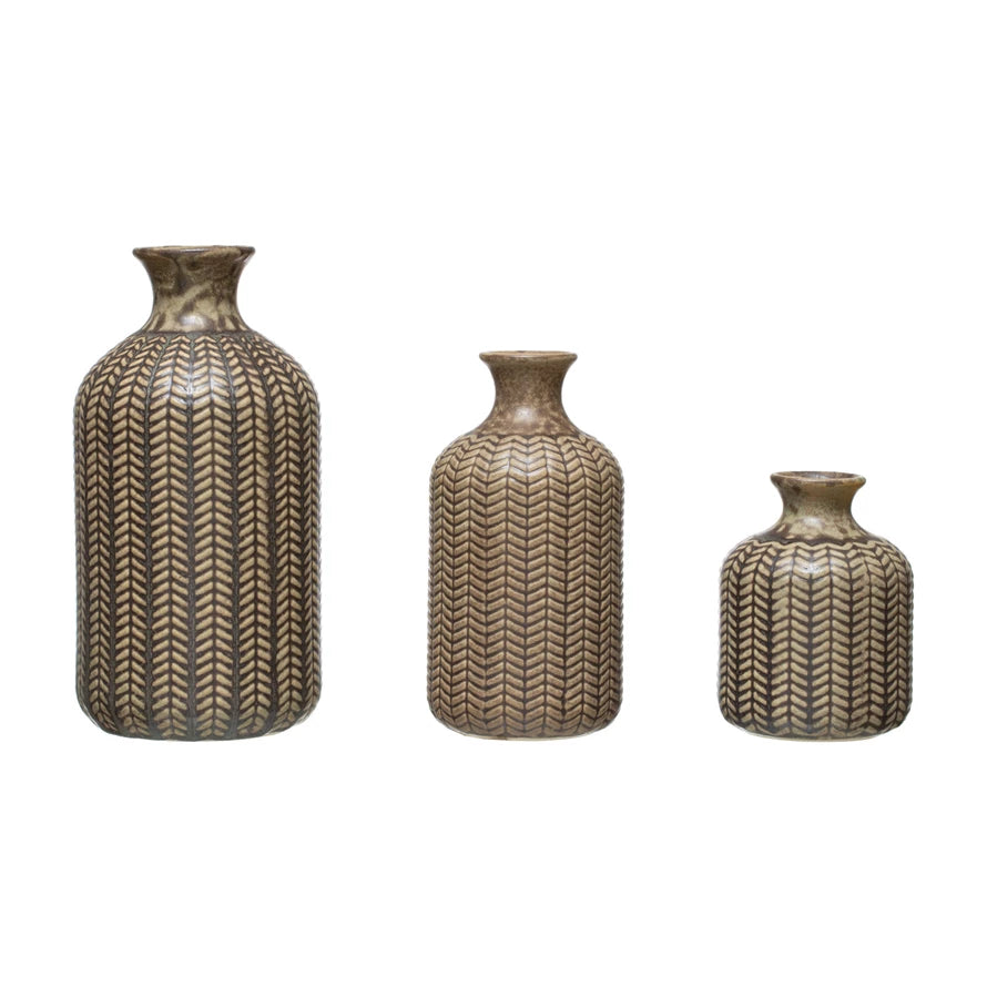 Reactive Glaze Embossed Stoneware Vases