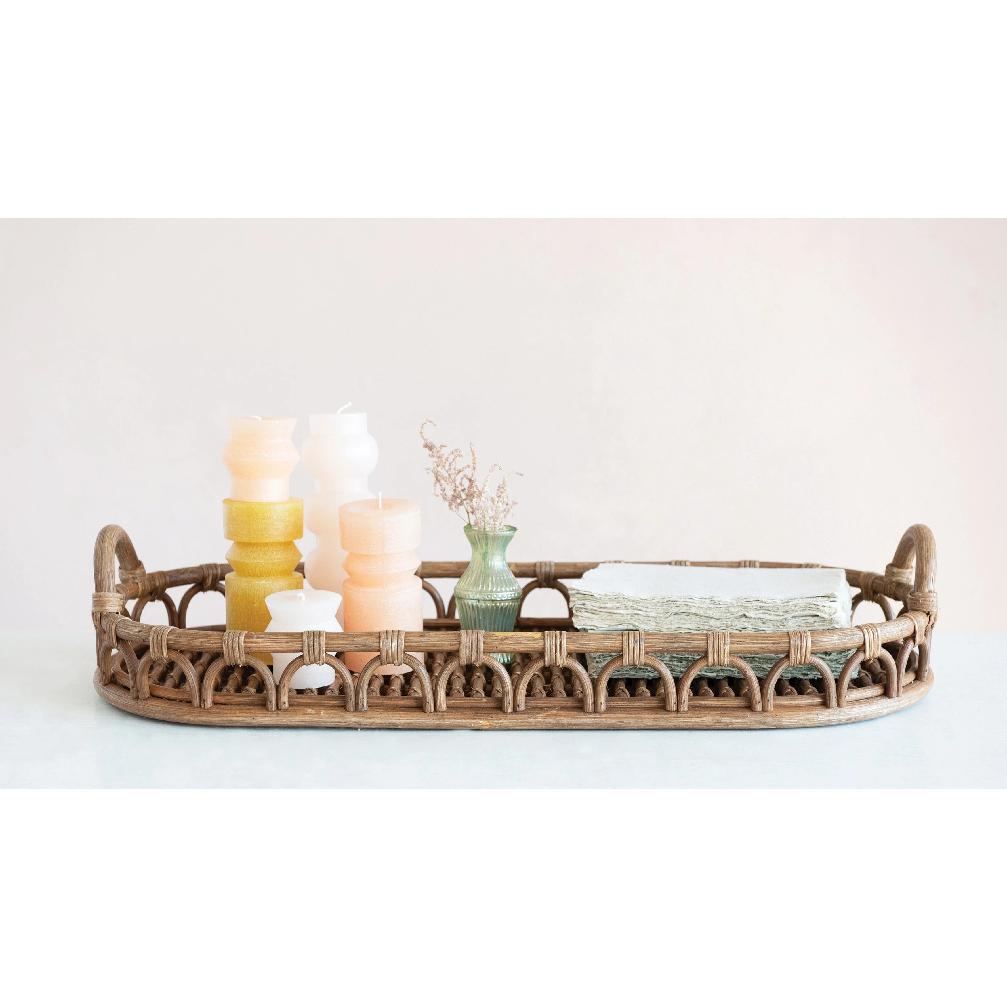 Hand-Woven Rattan Tray with Handles