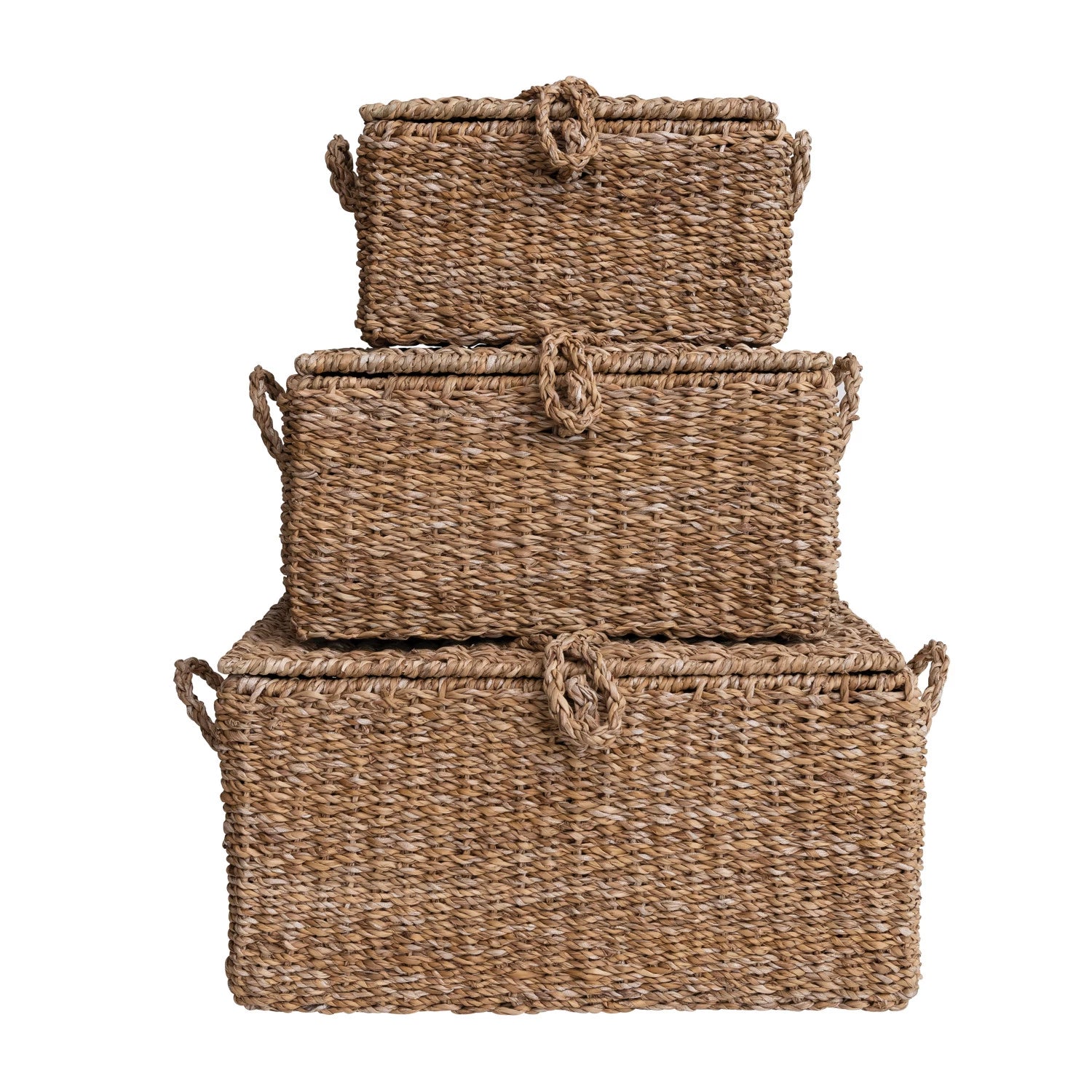 Woven Seagrass & Wire Framed Trunks, Set of 3