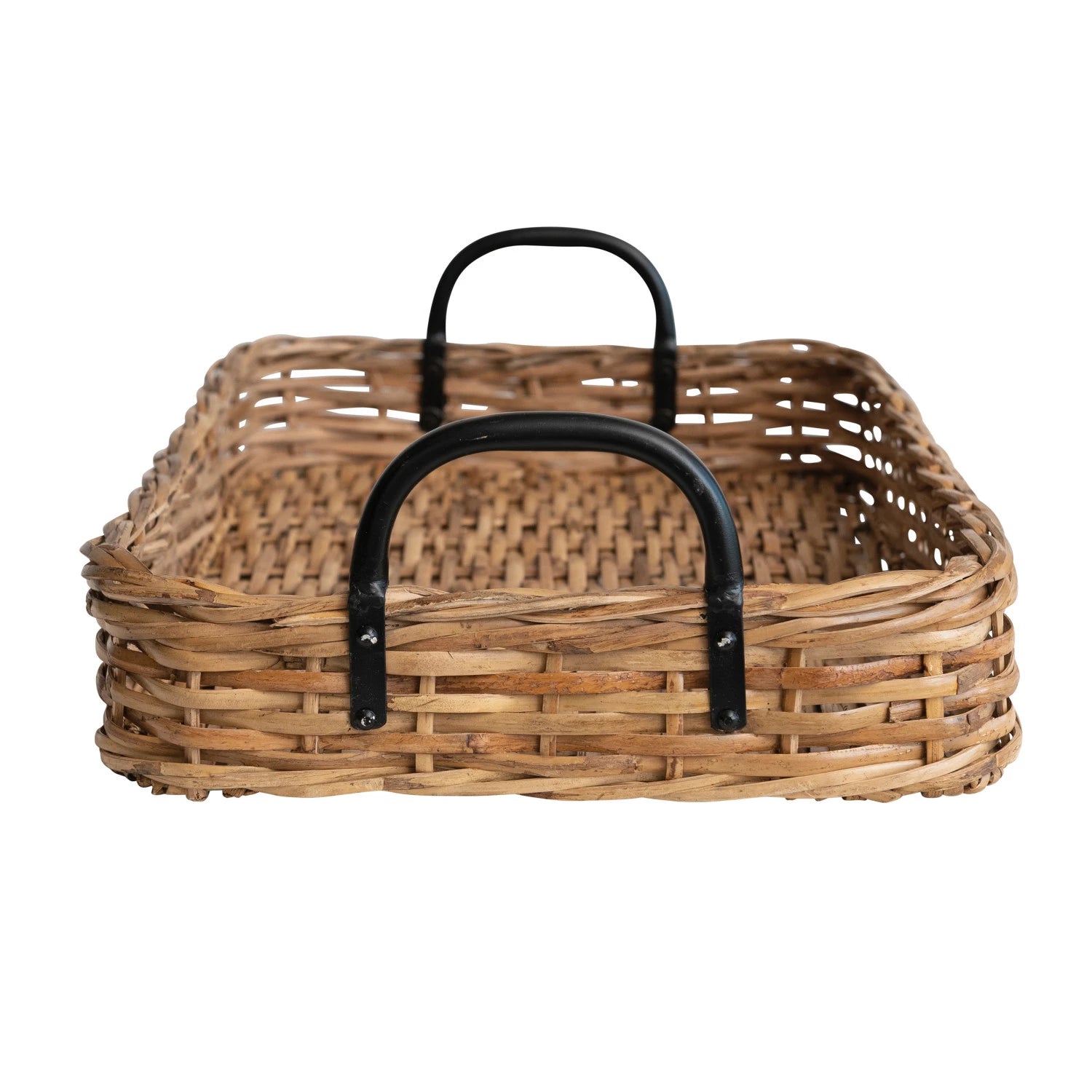 Decorative Hand-Woven Rattan Tray with Metal Handles