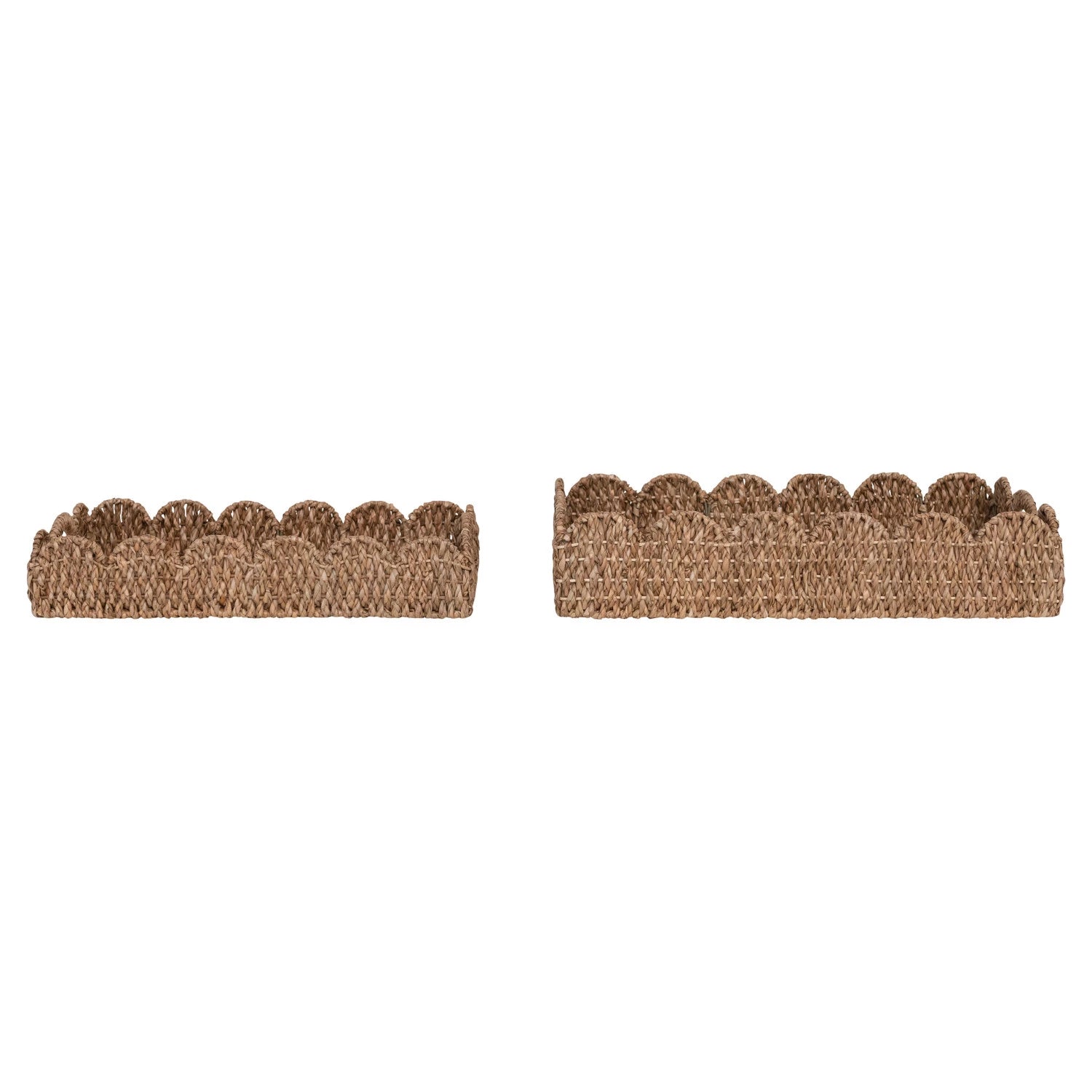 Decorative Braided Bankuan Trays with Handles & Scalloped Edge, Set of 2
