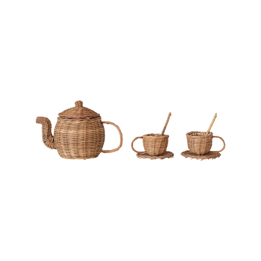 Woven Rattan Toy Tea Set