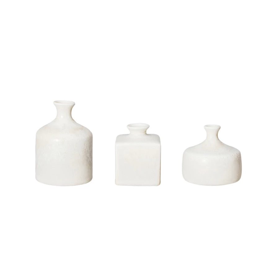 White Stoneware Vases Set of 3