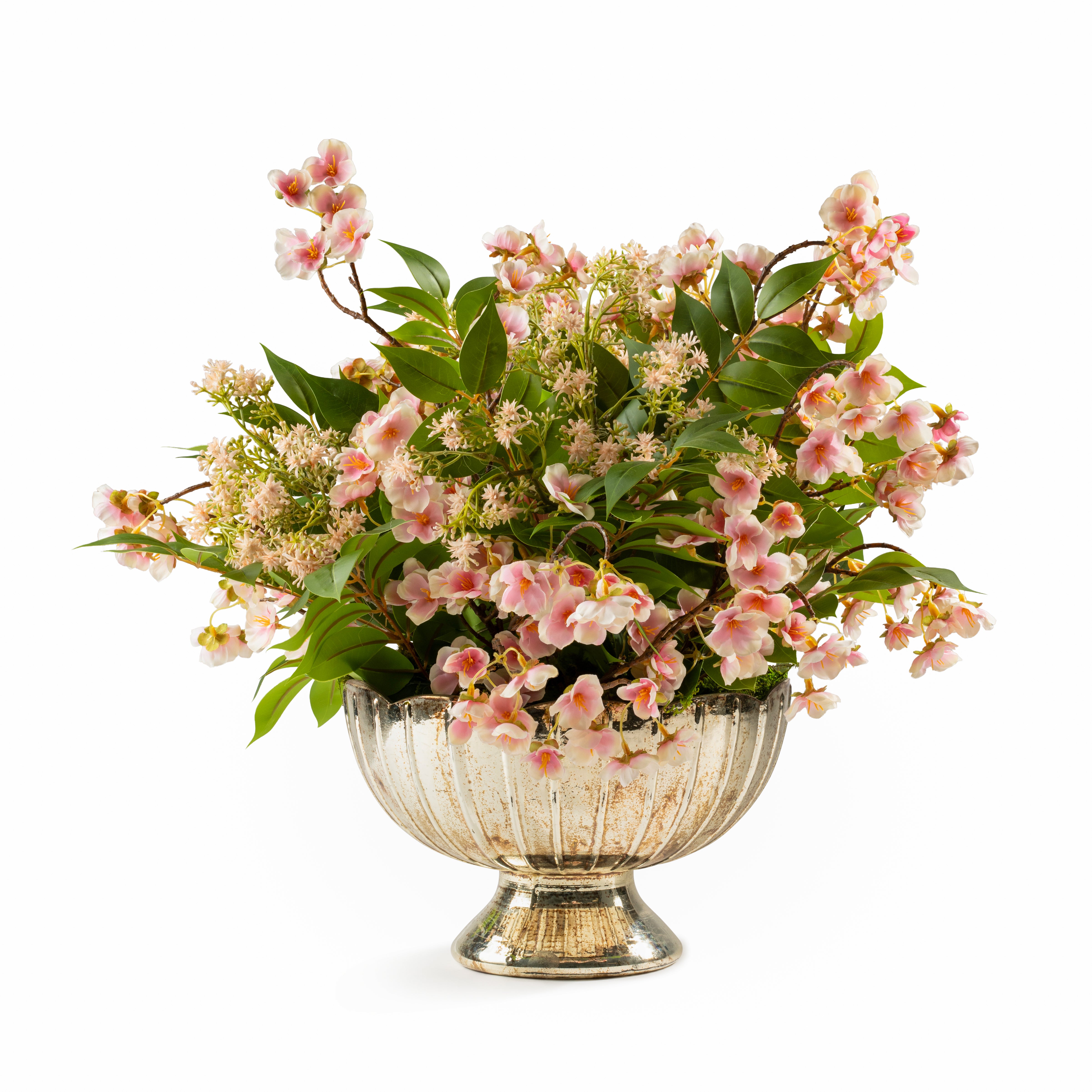 DH Pink Cherry Blossom in Gold Pedestal Vase