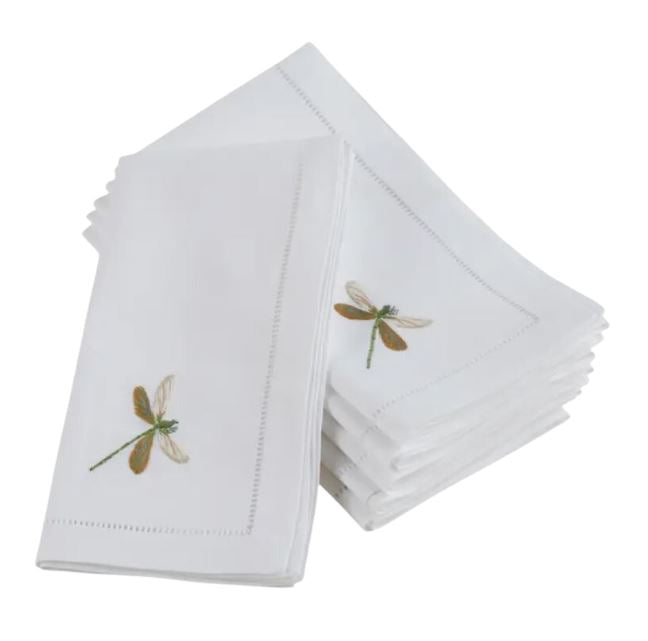 Embroidered Dragonfly Hemstitch Napkin 6 Pack