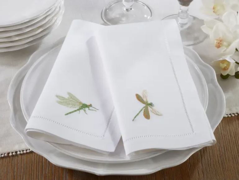 Embroidered Dragonfly Hemstitch Napkin 6 Pack