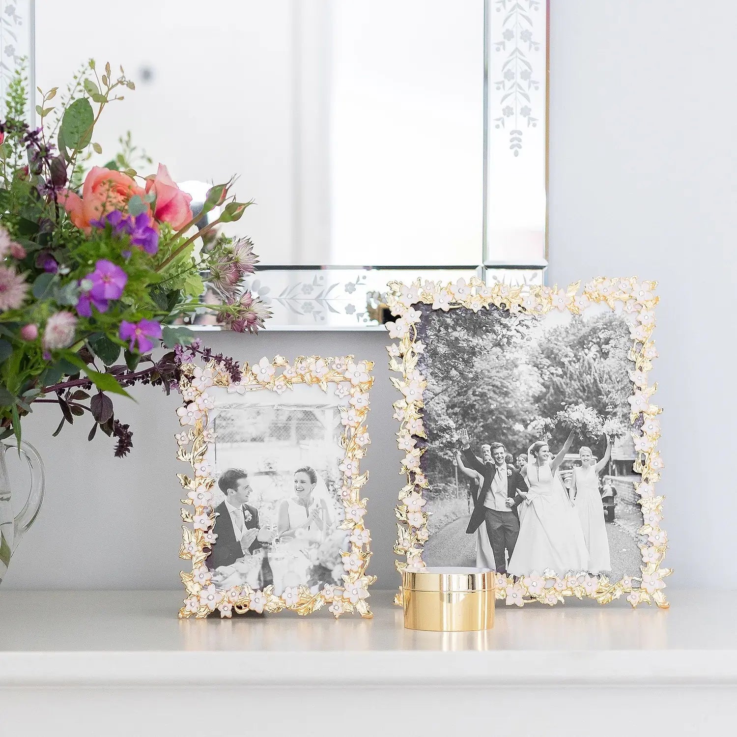 Gold & White Flower Frame