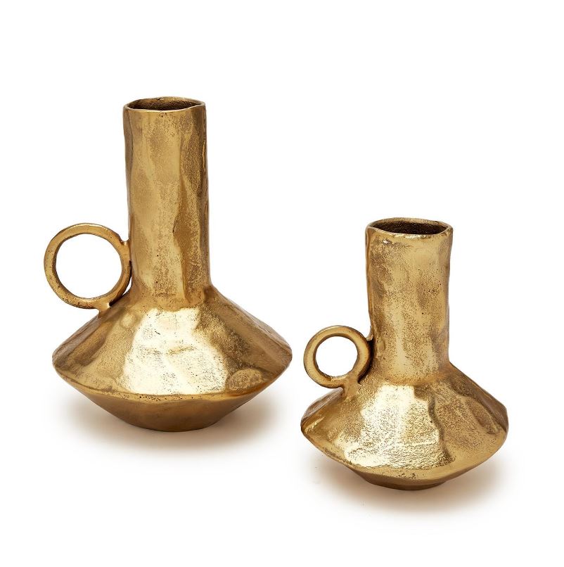 Golden Bucchero Style Handled Vase Vessel Set Of 2