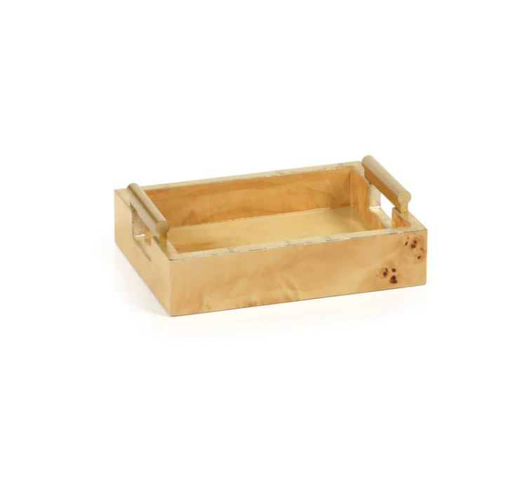 Zodax Leiden Burl Wood Rectangle Tray With Gold Handles
