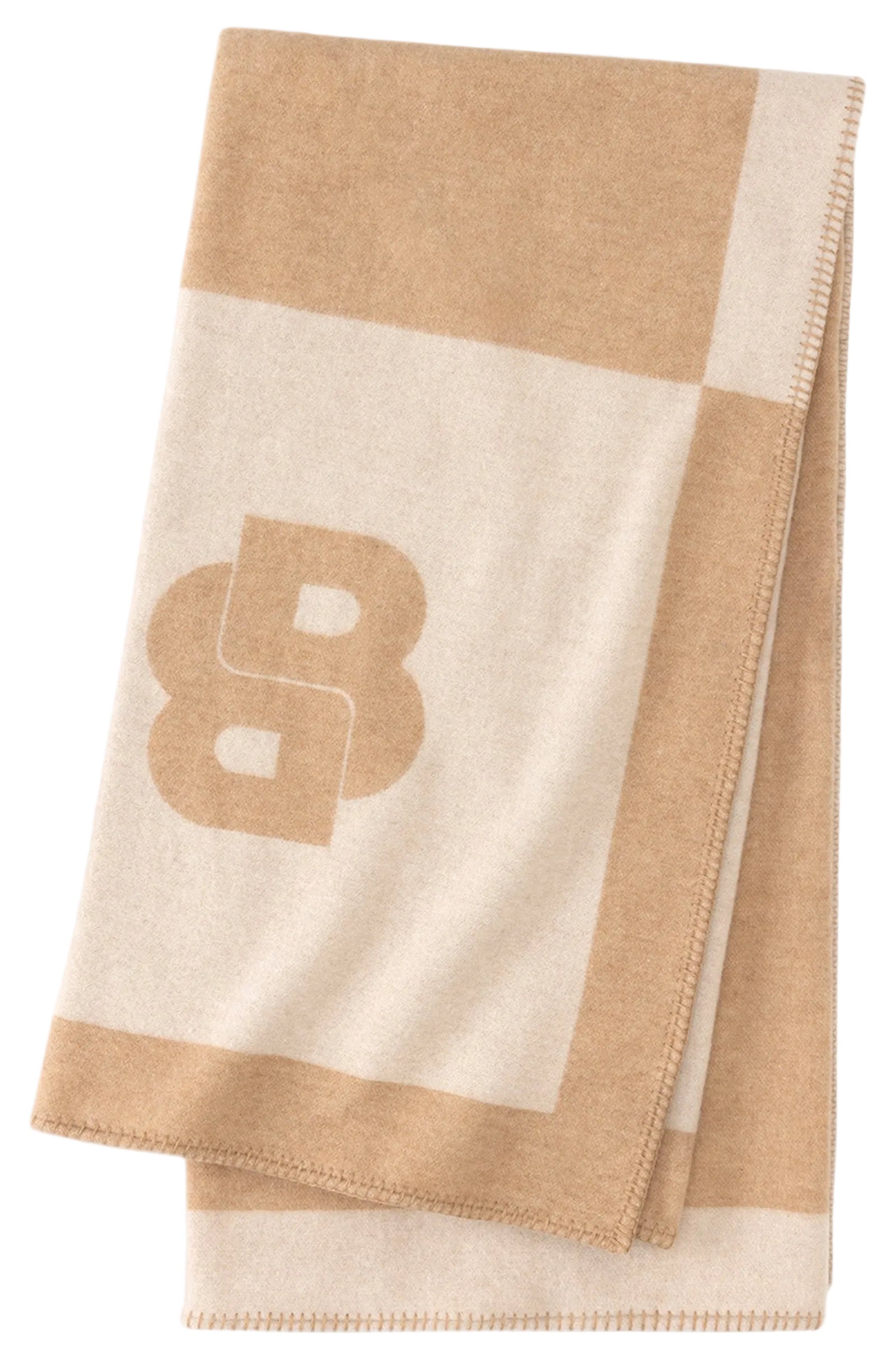 Hugo Boss Wool-Blend Signature Throw with Double B Monogram