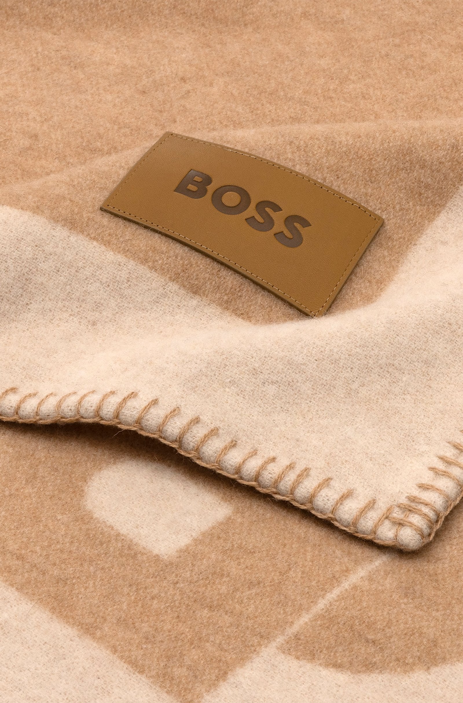 Hugo Boss Wool-Blend Signature Throw with Double B Monogram
