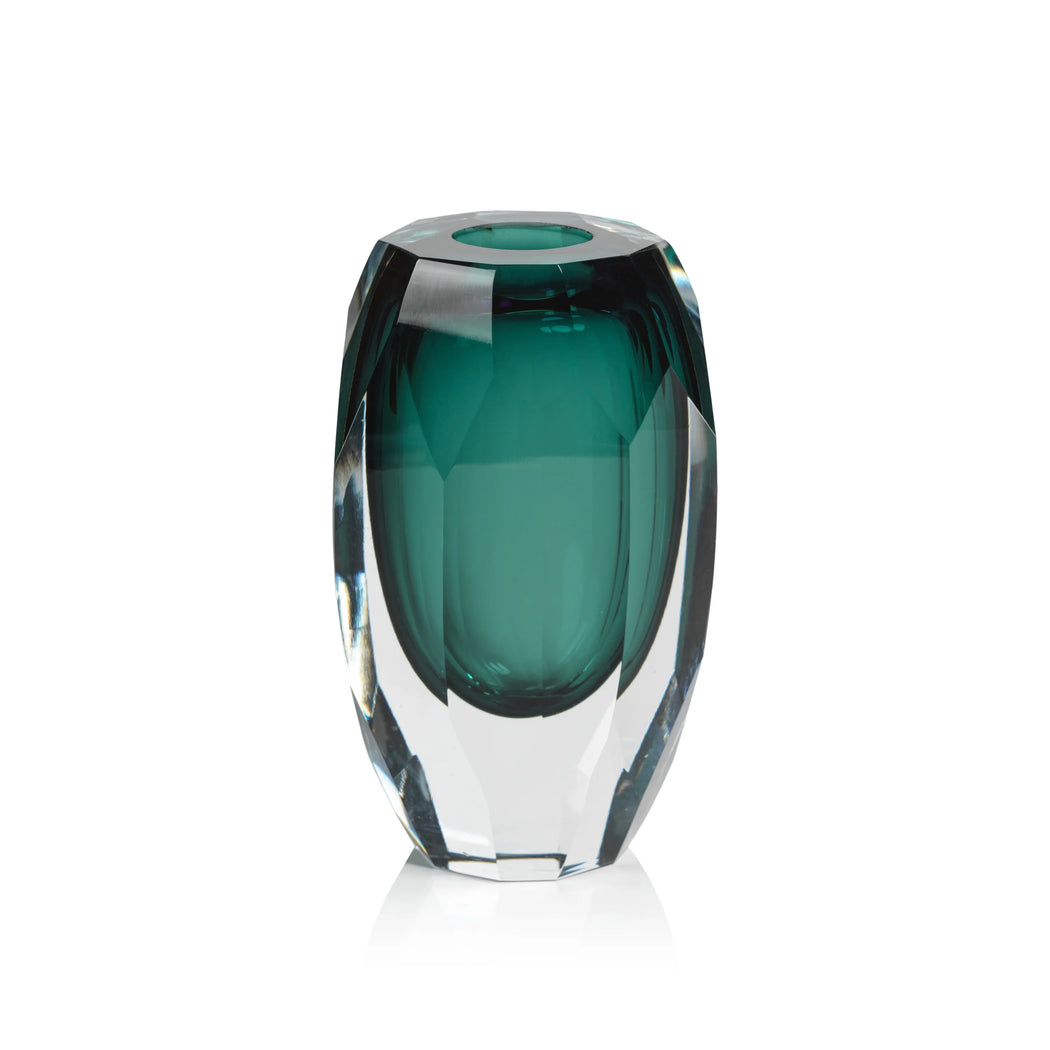 Aman Emerald Cut Glass Vase Medium 6.5”