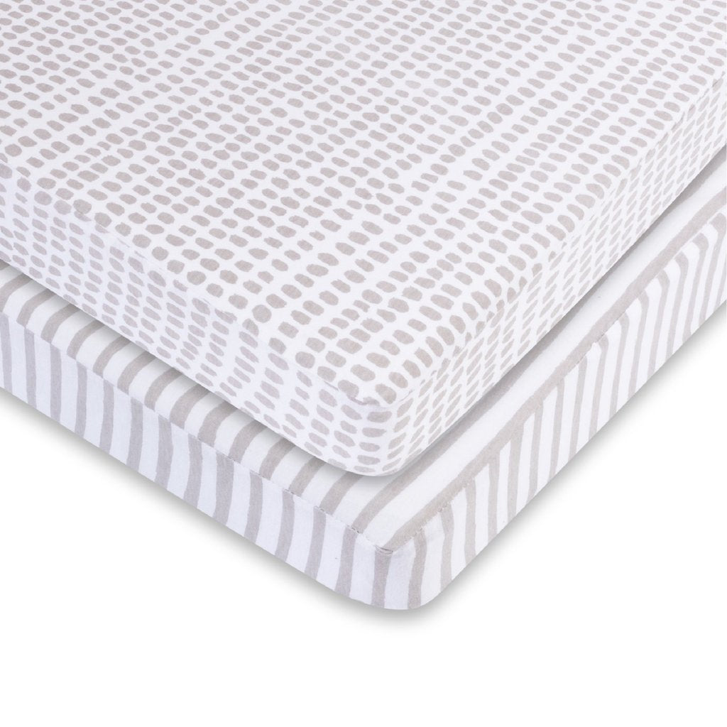 Taupe Stripe Waterproof Portable Crib Sheet Set