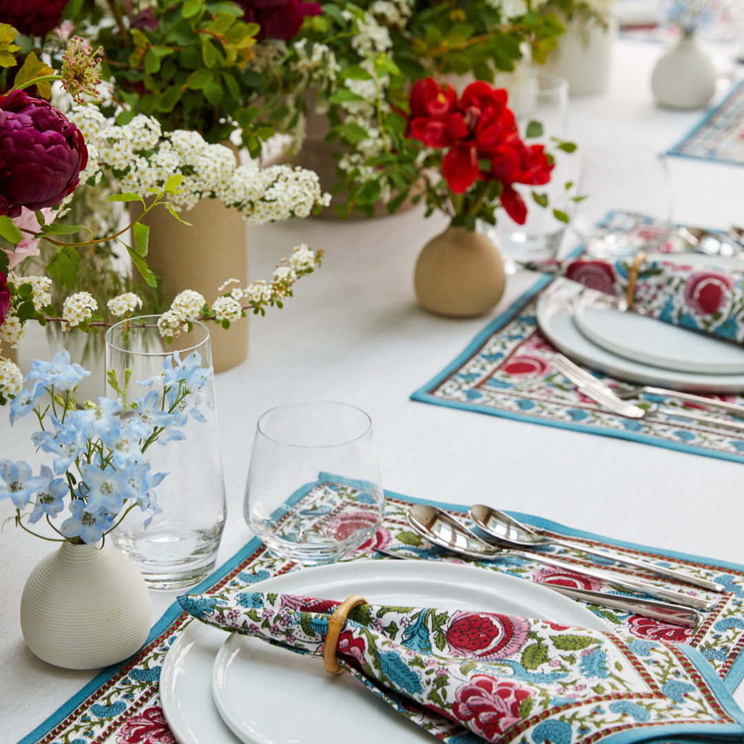 Turquoise Floral Napkins Set Of 4