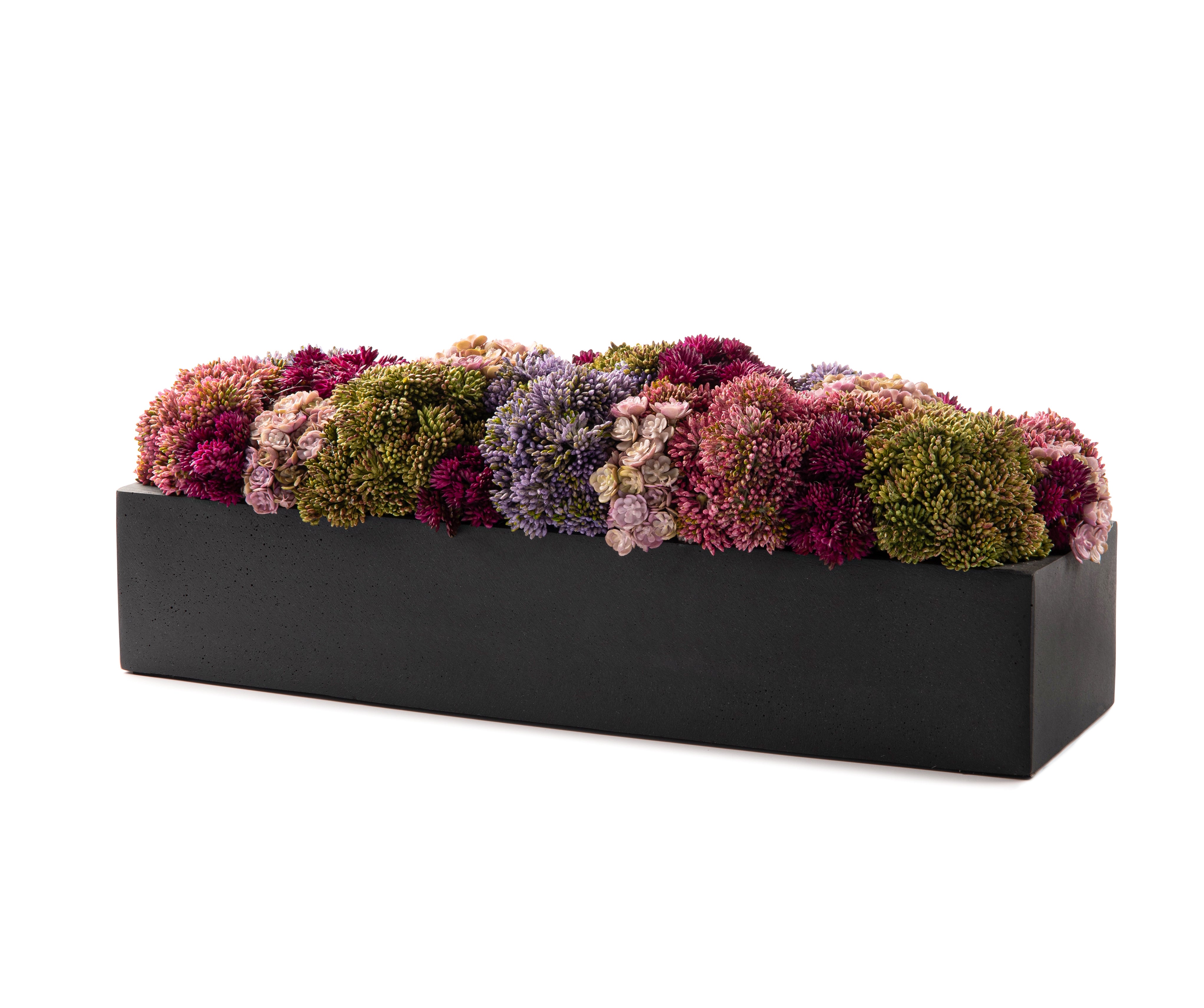 Multi Color Faux Floral Black Rectangle Pot