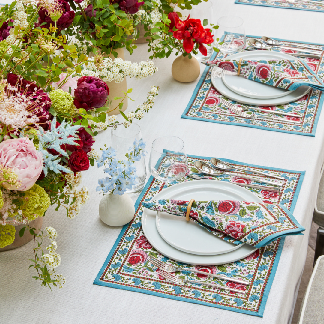 Turquoise Floral Placemat Set Of 4
