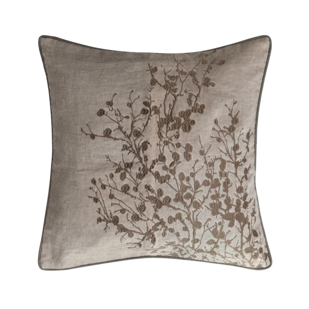 Linen Embroidered Branches Accent Pillow