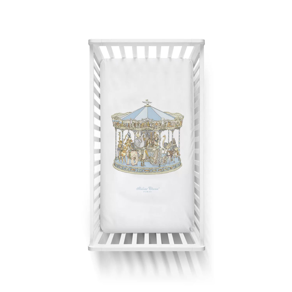 Atelier Choux Blue Carousel Satin Crib Sheet