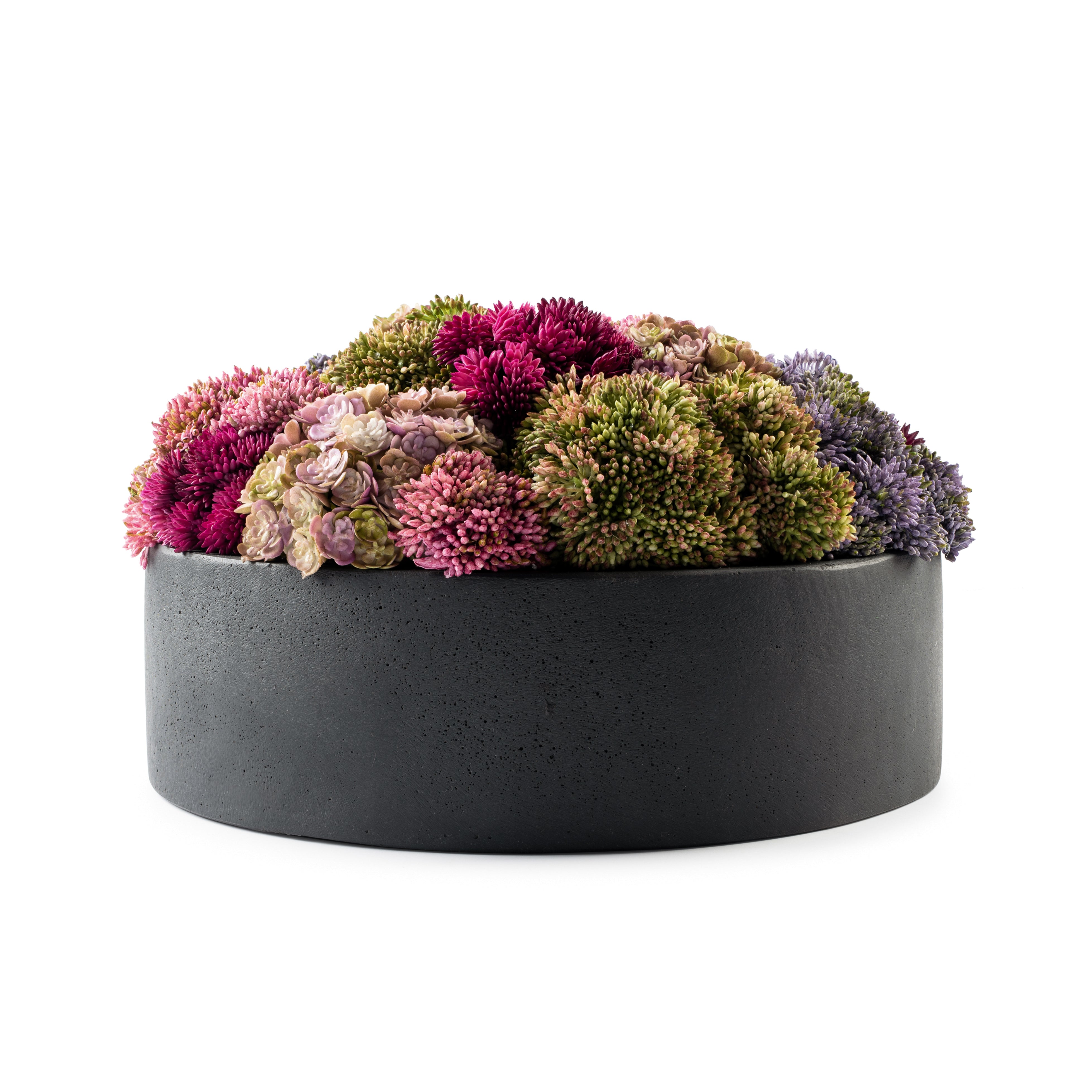 Floral Black Round Pot