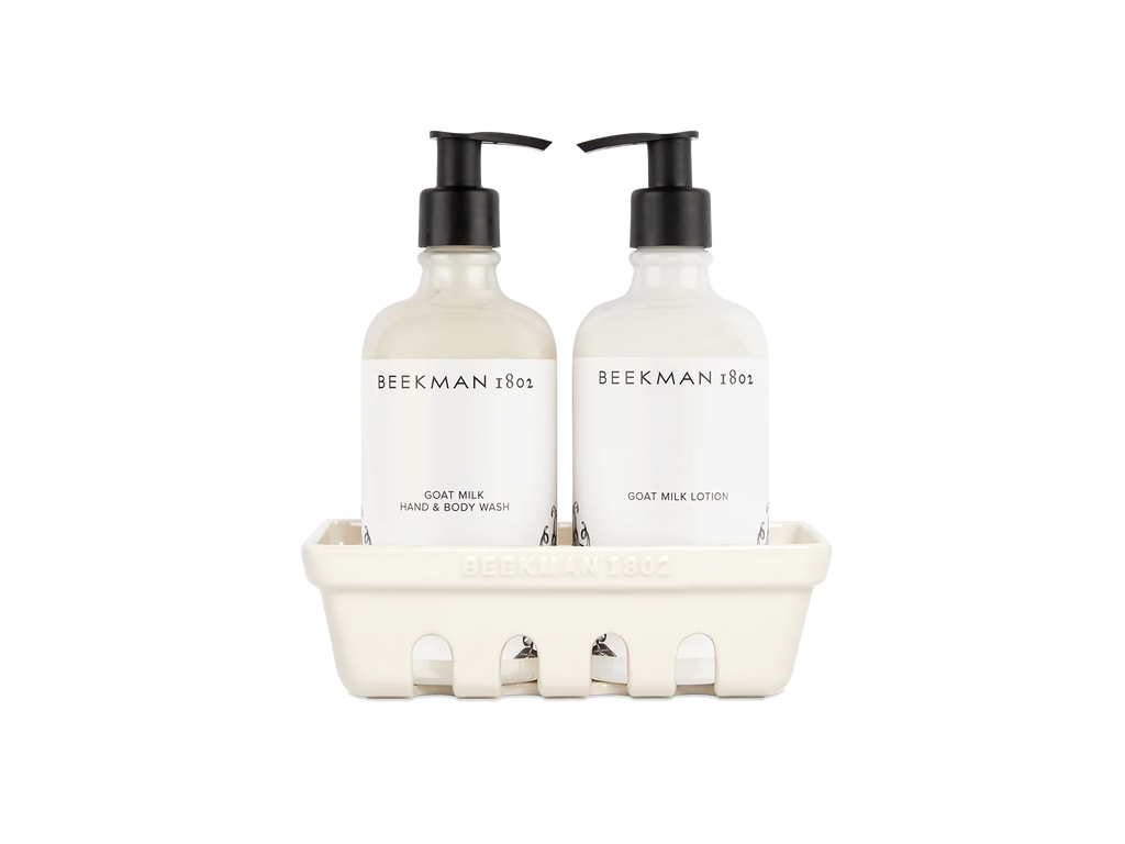 Pure Goat Milk Lotion & Hand/Body Wash in a caddy, fragrance free